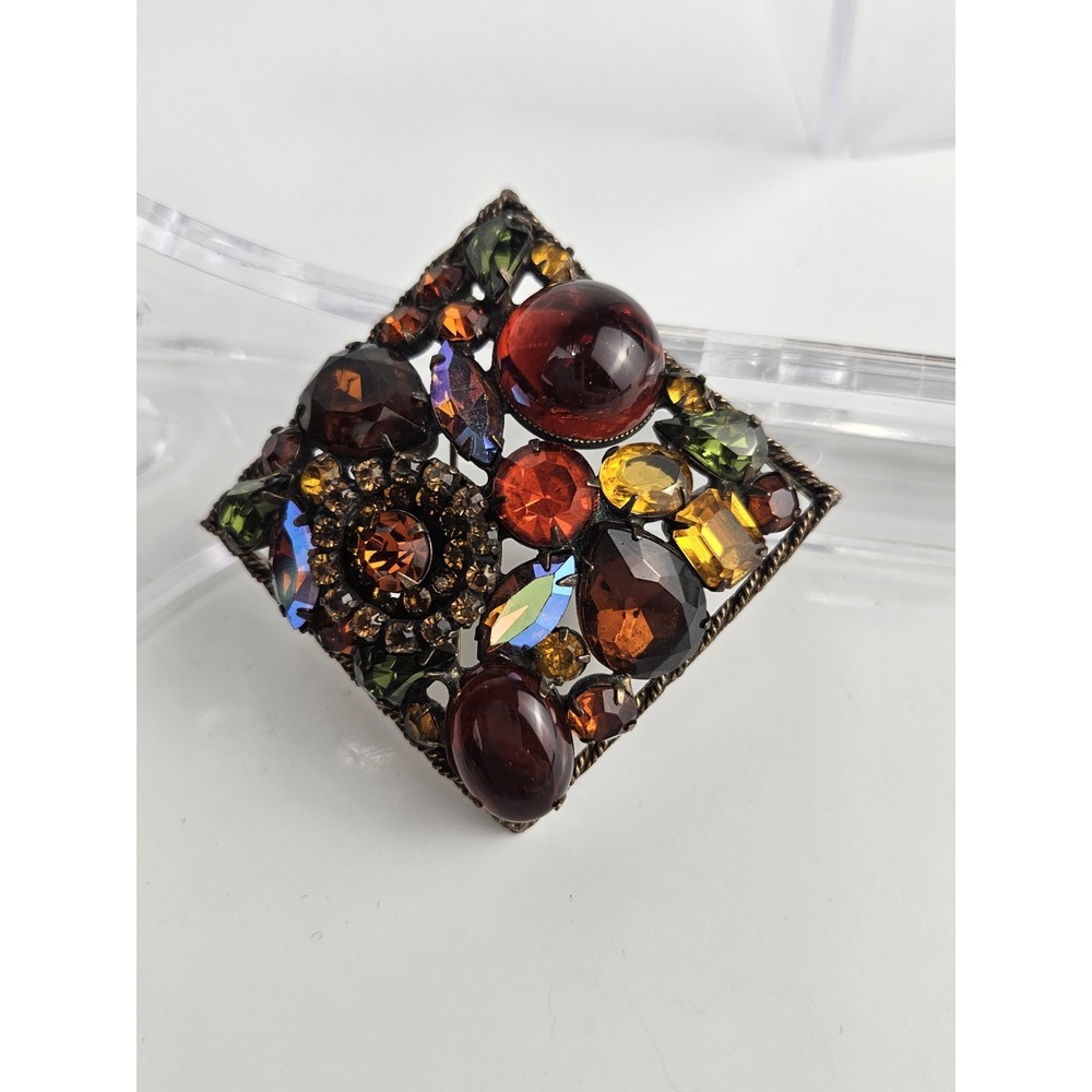 Vintage Weiss Signed Fruit Salad Amber Topaz Inspired Rhinestone Costume‎ Brooch